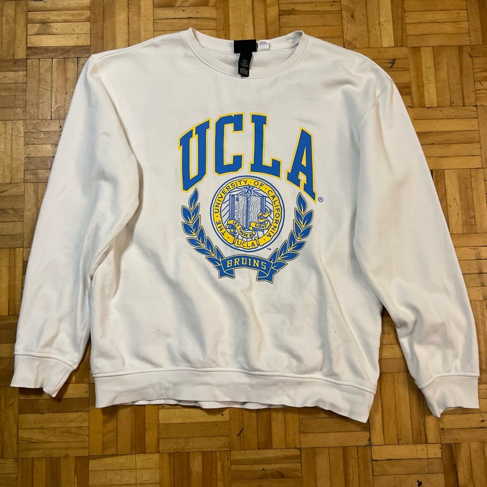 H&M White and Blue UCLA Crewneck Sweater